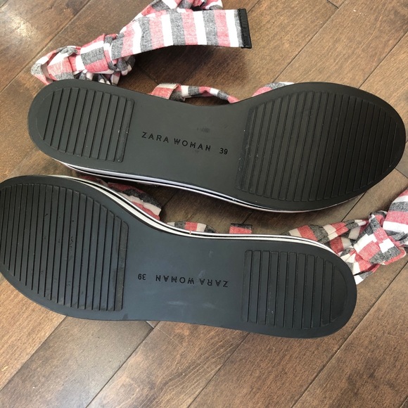 Zara Striped Tie-up Wrap Wedge Sandals Size 8/39 - Picture 8 of 11